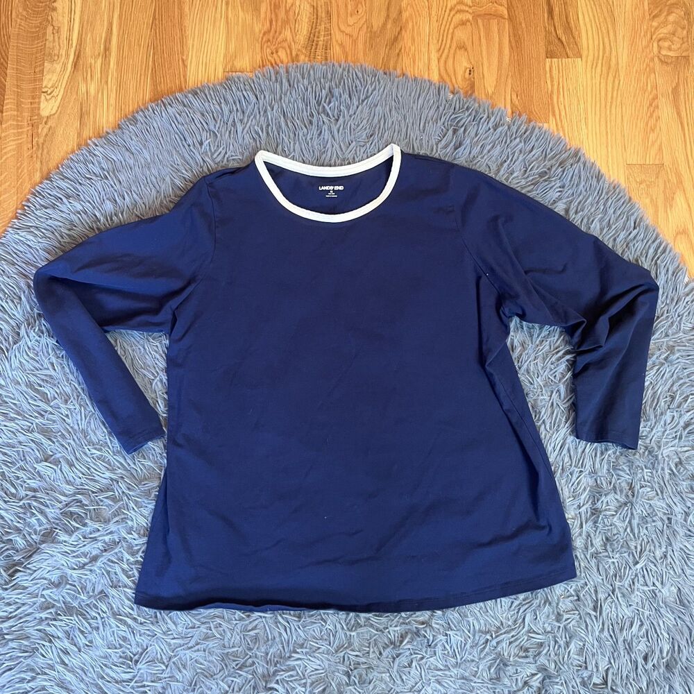 Land's End Navy White Lounge Cotton Top Size 1X
